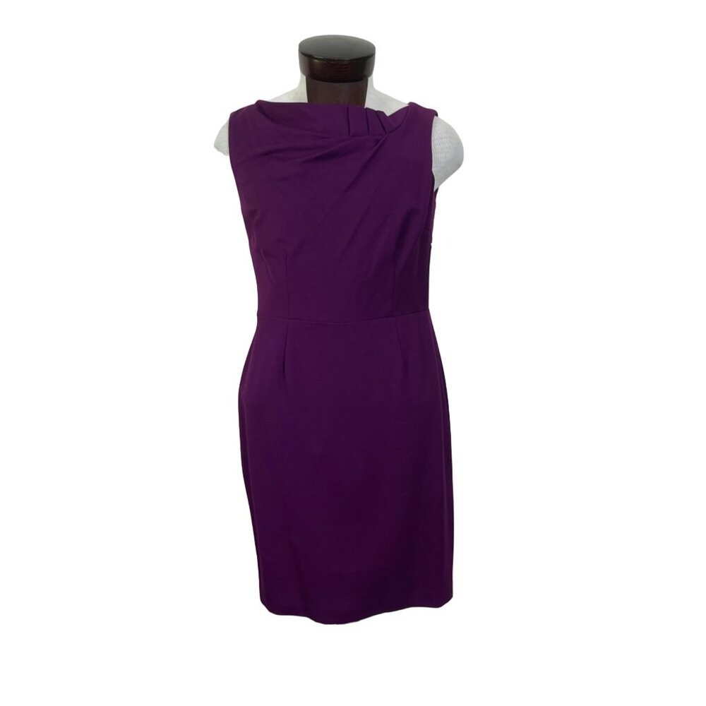 Jones NY Plum Purple Sleeveless Dress Pleated Ruche Accent Neck Size 10 - Picture 2 of 13